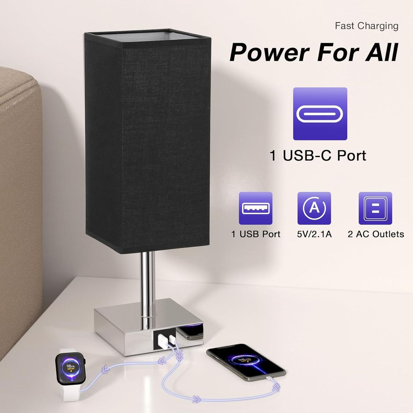 Lampade: Nachttischlampe Touch Dimmbar mit USB A+Typ-C-Anschlüssen – Nuovo e nell'imballaggio originale da Nuglar venduto da SaleRitter 4