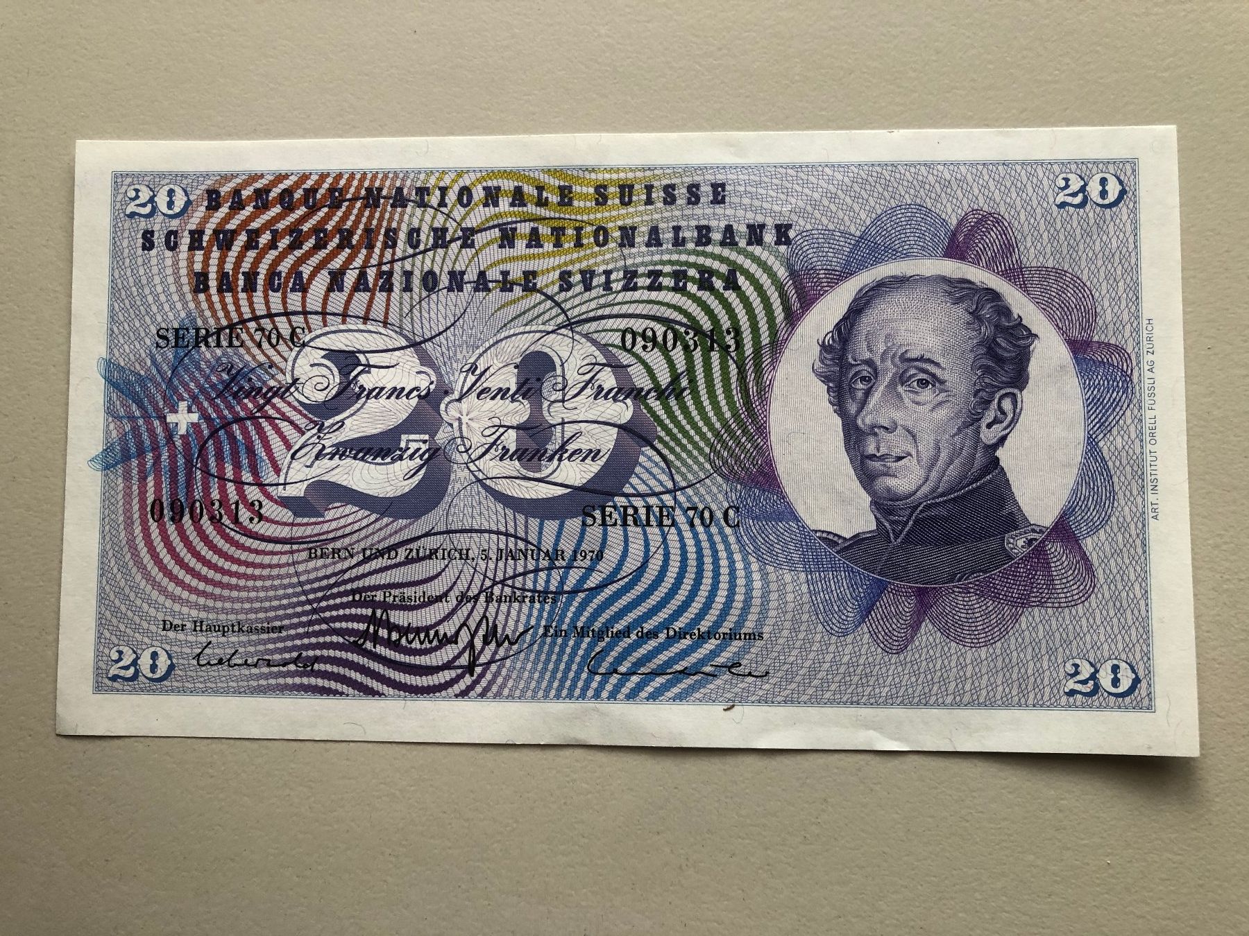 Banconote: Alte 20 Fr. Note 5. Jan. 1970 ungefaltet – Nuovo (secondo la descrizione) da Schötz venduto da Odpa
