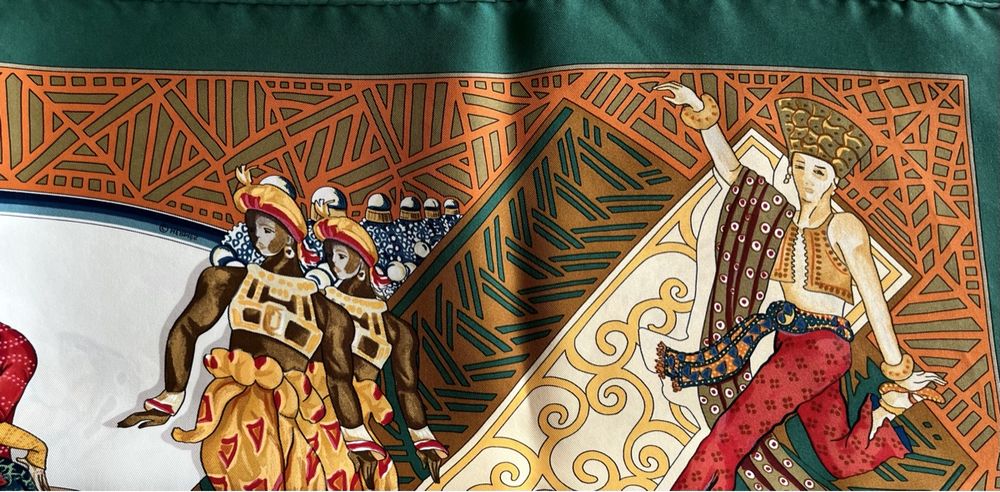 Foulard HERMÈS PARIS CHARREADA - Soie 100% Vintage 90 Cm - Écharpe Multicolore