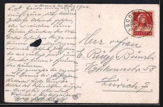 Cartoline postali: AK Ascona, Strassenpartie am See, 1920 – Usato da Berlin venduto da bartko-reher 1