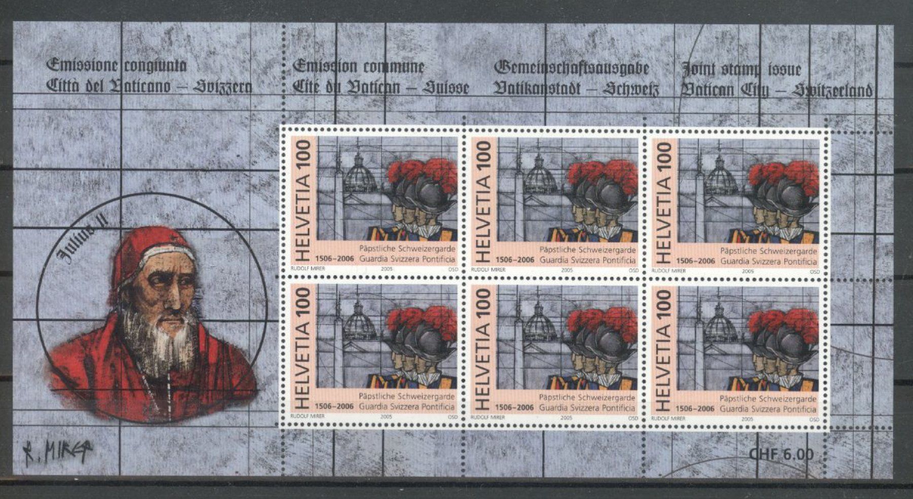 Alle Briefmarken: 2005, 500 Jahre Schweizergarde, Kleinbogen ** – Gebraucht aus Willisau von Vollstempel