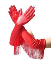 NEUE lange Handschuhe mit Fransen uni rot - 221926
