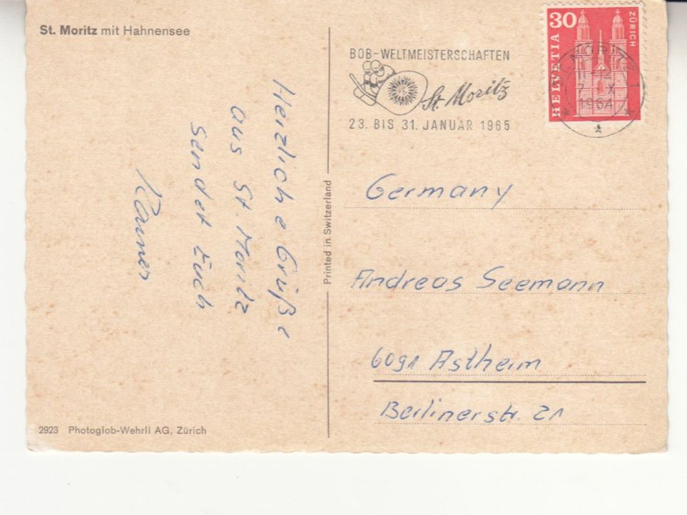 Ansichtskarten: St. Moritz 1964 – Gebraucht aus Bürglen TG von StampGraf 1
