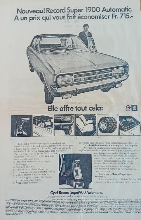 Opel Record Super 1900 Automatic-Publicité Werbung Annuncio