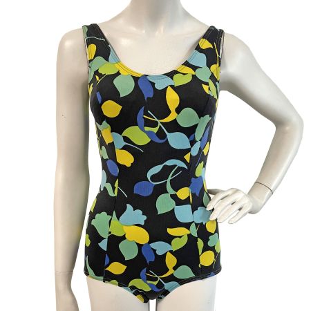 Badekleid Badeanzug schwarz-bunt antik VINTAGE 1960s