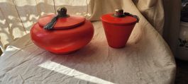 2x Boîtes décoratives rouges en tadelak du Maroc