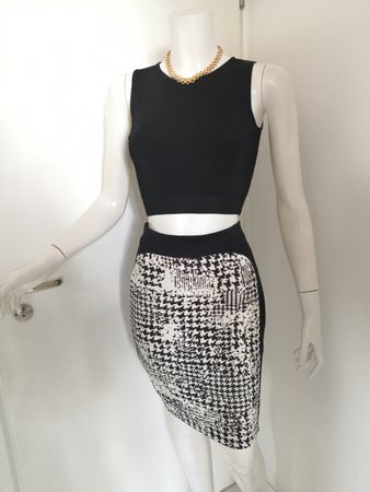 🤩MANGO SUIT PIED-DE-POUL BLEISTIFT-ROCK SCHWARZ-WEISS