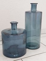 2 Stk. Deko Vase Glas blau, vintage Dekoration