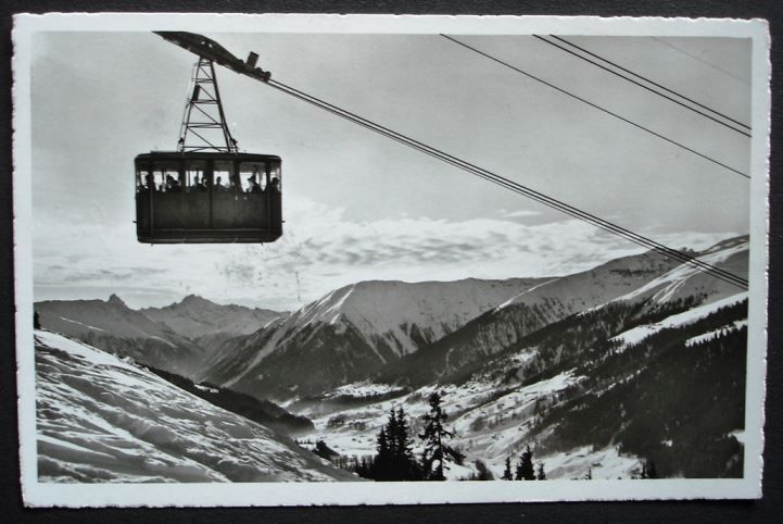 Cartoline postali: DAVOS Luftseilbahn Jschalp mit Tinzenhorn – Usato da Jona venduto da philajona