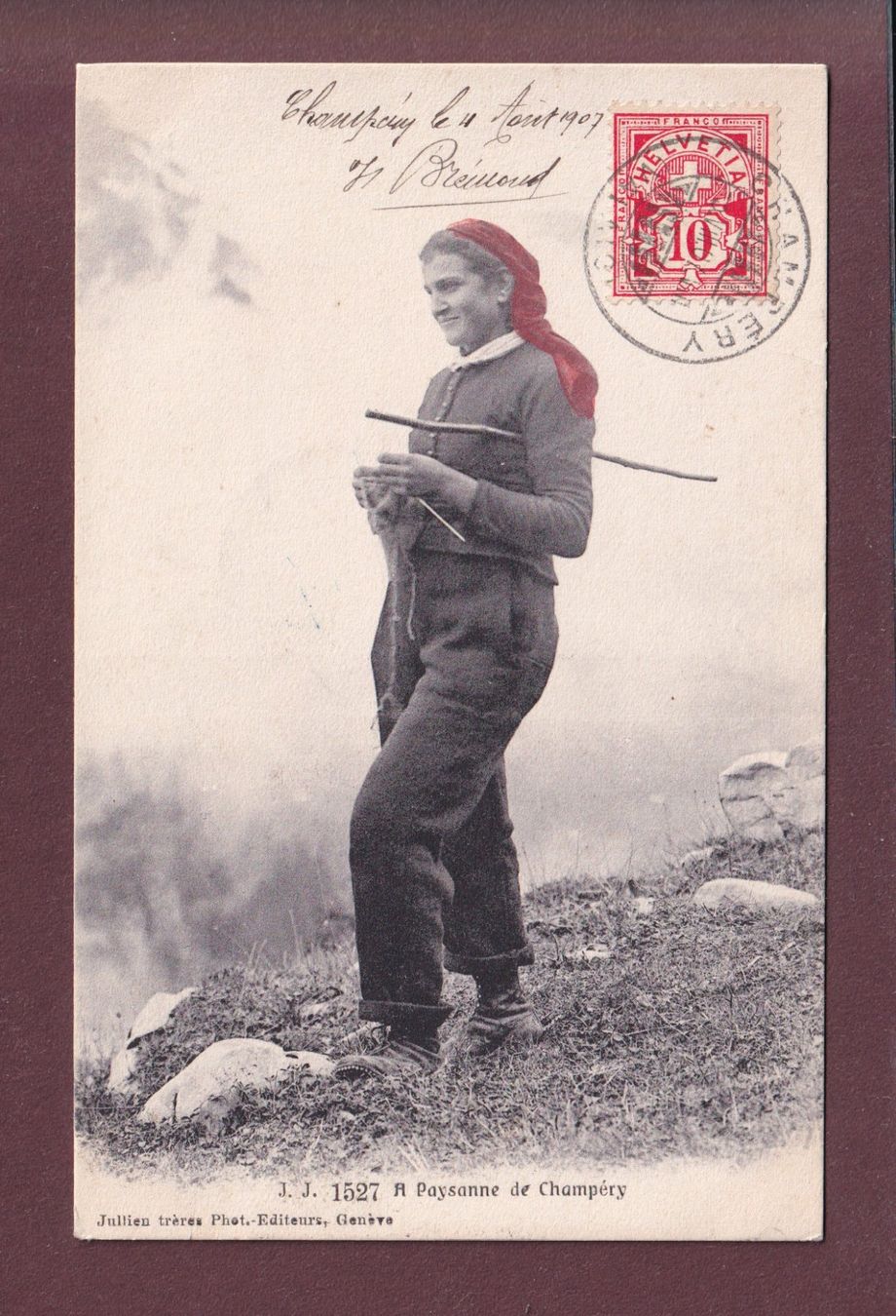 Cartoline postali: CHAMPERY - Paysanne - 1907 – Usato da Pully venduto da nicecards