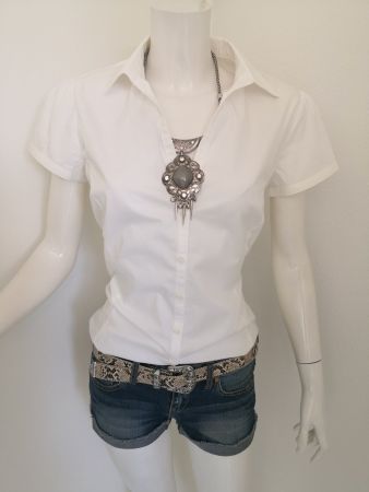 🤩MANGO KURZARM BLUSE WEISS & KRAGEN & PUFF-ÄRMELN