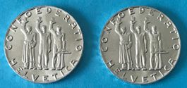 2 schöne Schweizer 5 Franken-Silber-Gedenkmünzen Bundesfeier