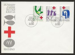 LIECHTENSTEIN 1963 FDC  100 Jahre Rotes Kreuz