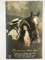 Fotopostkarte Frau mit Pferd Handkoloriert - um 1920 Antik