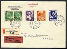 1936, J77-80 Serie auf R/Eil-Brief gest. AUTOMOBILP. (15514)