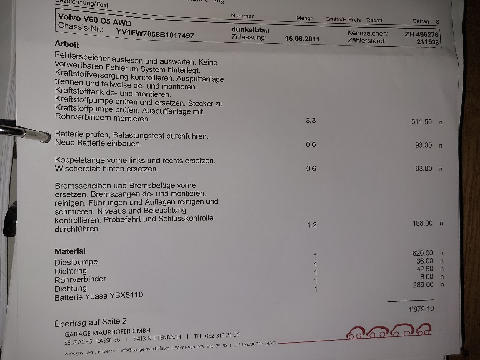 Autos: Volvo V60 D5 Kombi  – Gebraucht aus Neftenbach von BF92 7