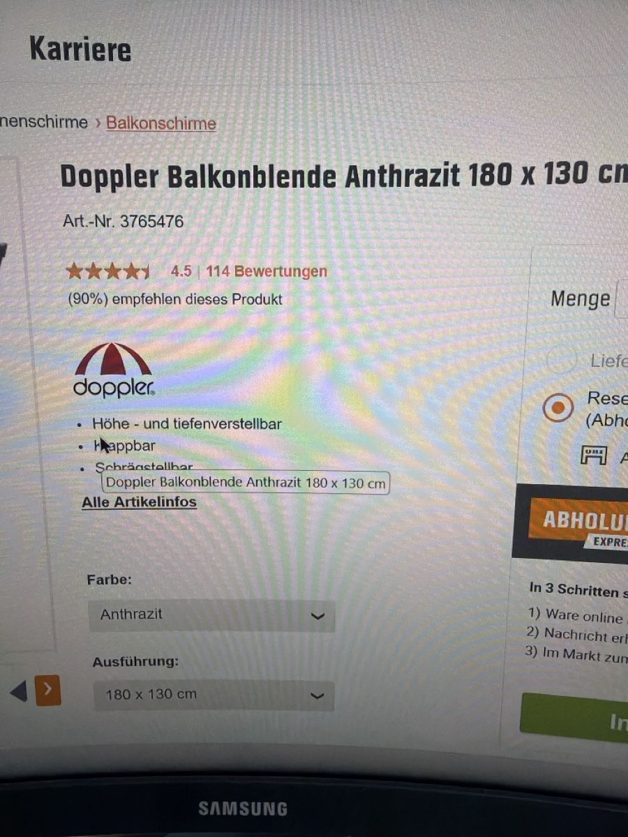 Ombrelloni: Doppler Balkonblende Anthrazit 180x130cm neu – Usato da Merlischachen venduto da Joly44 1