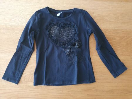 Shirt langarm schwarz mit Herz von Zara Kids Gr. 118
