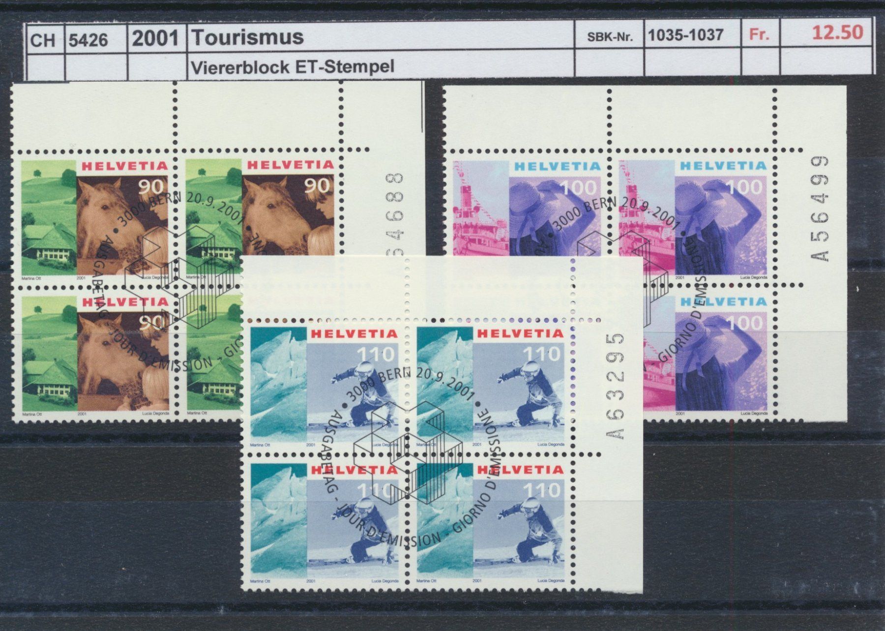 Tutti i francobolli: 2001 "Tourismus III", Viererblock, ET - Stempel – Usato da Winterthur venduto da Zupogeru