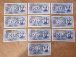 Note 20 FR - Lot 10 Stück 1961-1976 wenig gebraucht