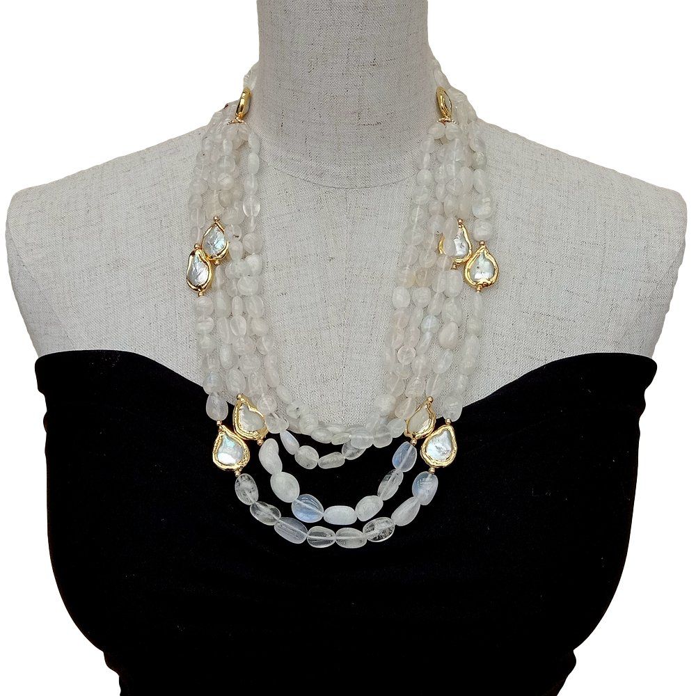 Ketten: Mondstein Weiss Perlen Kette Collier Perle Pierre de lune – Neu (gemäss Beschreibung) aus Prilly von ilyria73