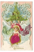 Samt-AK - Fröhliche Weihnachten - Engel  Präge-Litho um 1915