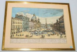 Kolorierte Radierung Piazza Navona, Roma gerahmt, G. Wouters