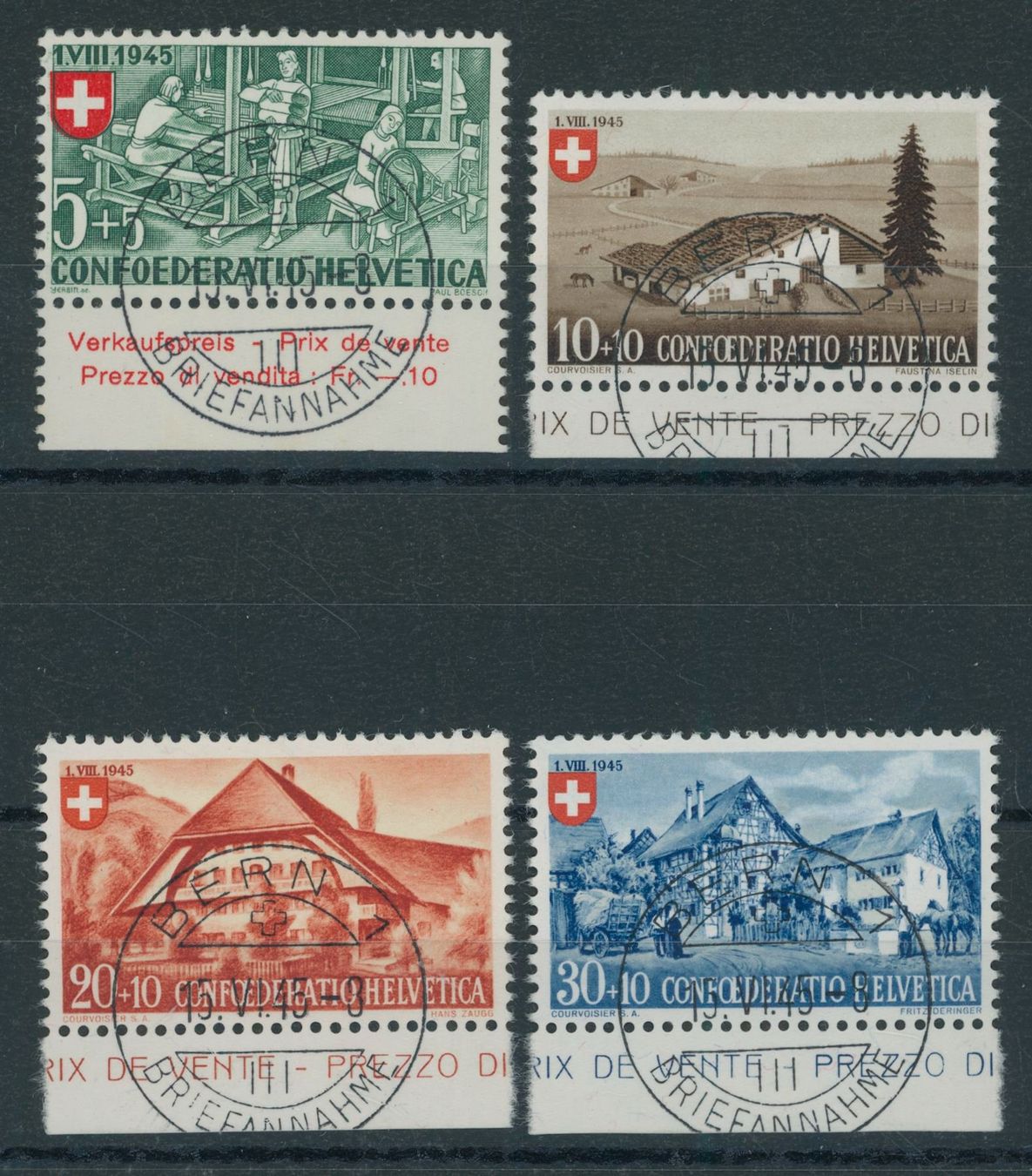 Tutti i francobolli: 1945 - Pro Patria - Ersttag Stempel ET – Usato da Schindellegi venduto da leecollect