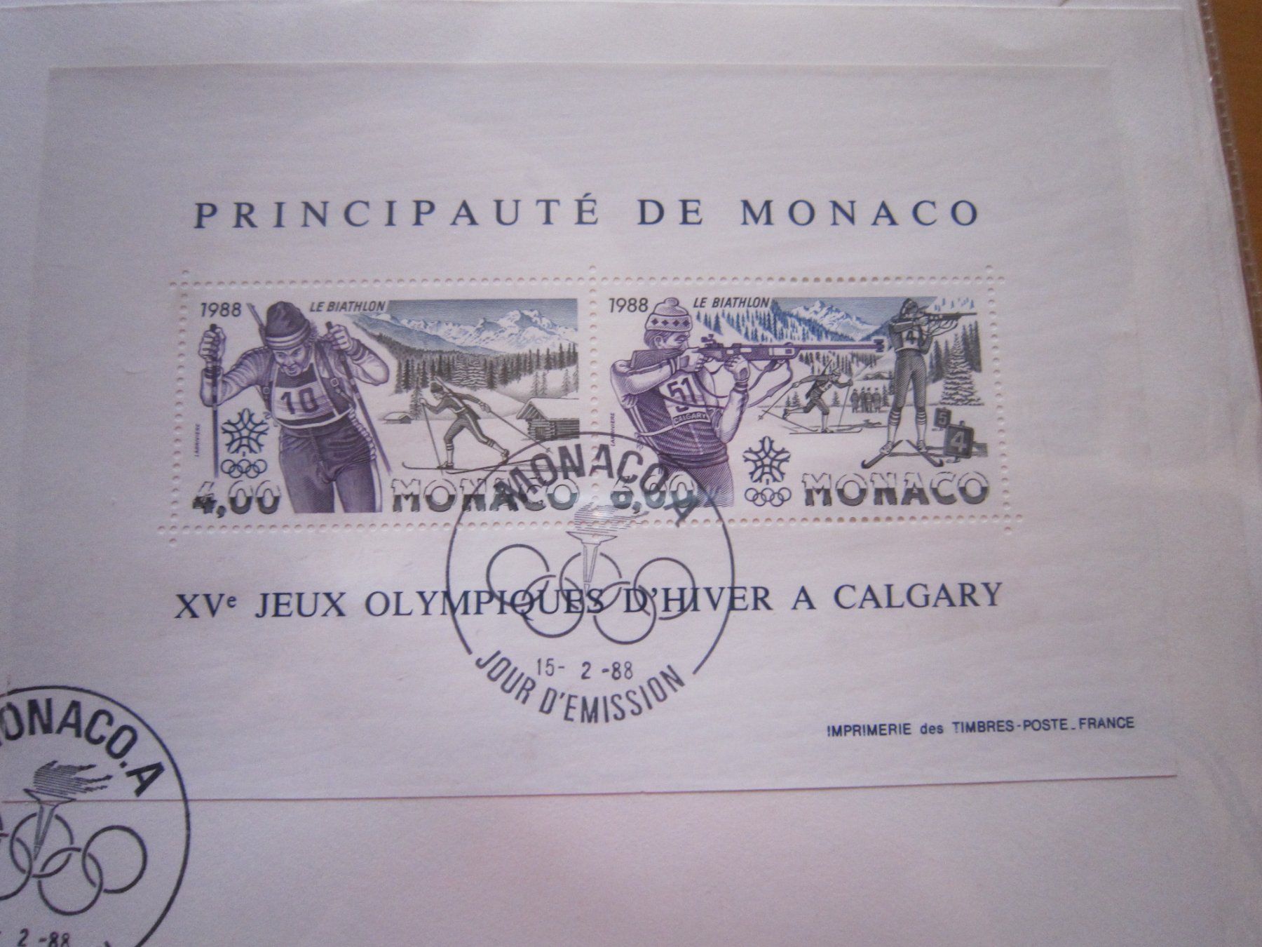 Tous les timbres: 1988 MONACO schöner Block Calgary – D'occasion à Gordola par Polentaefung 1