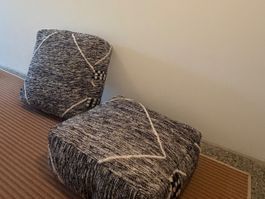 Marokkanischer Woll-Pouf handgefertigt 60x60 cm (2x)