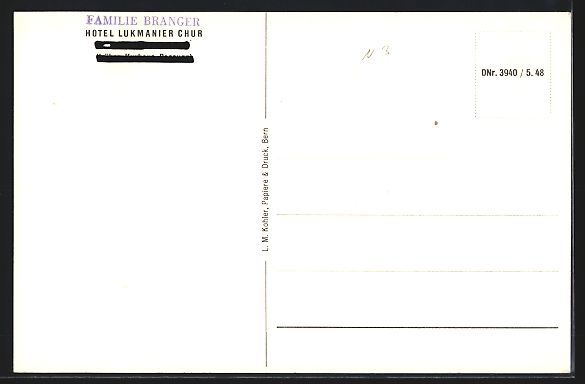 Cartoline postali: AK Chur, Hotel Lukmanier – Usato da Berlin venduto da bartko-reher 1