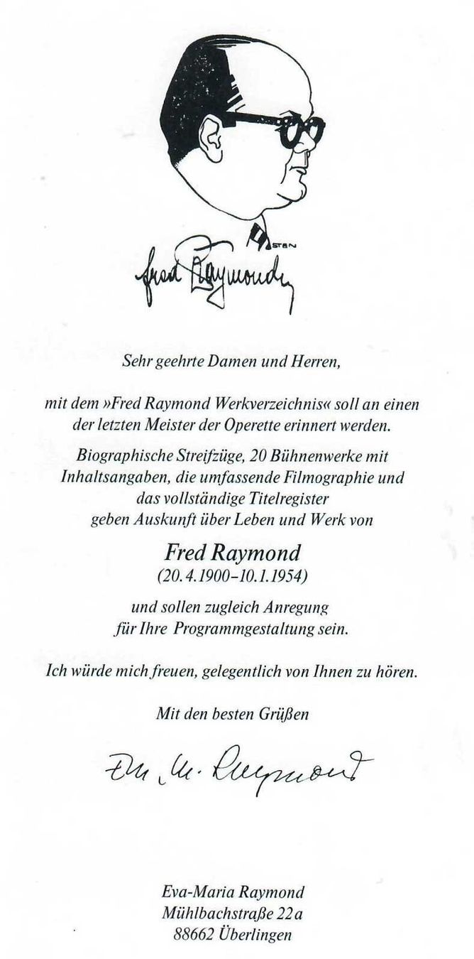 Bücher: Fred Raymond - Werkverzeichnis – Gebraucht aus Winterthur von Musikmamsell 1