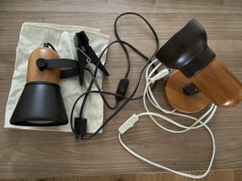 2x Design Lampen Set Holz/Metall – Tischlampe & Klemmleuchte