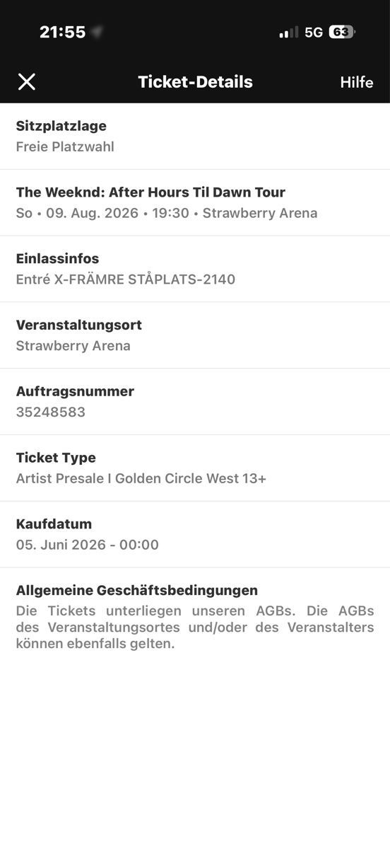 Biglietti: The Weeknd Golden Circle Konzert Tickets – Nuovo e nell'imballaggio originale da Sevelen venduto da rihenamontana 1