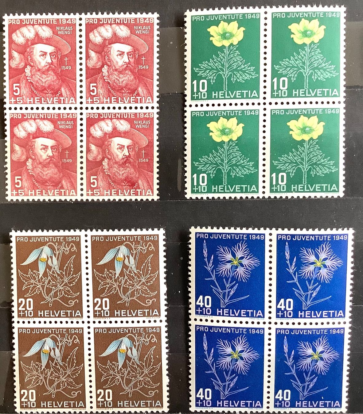 Alle Briefmarken: 1949 Pro Juventute Viererblöcke Postfrisch ** – Neu (gemäss Beschreibung) aus Liestal von Skunk02