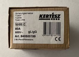 3 Stk. Sicherungseinsätze NH00 C, 80A 500V gl/gG Kertesz