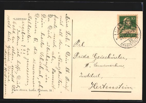 Ansichtskarten: AK Luzern, Uferpartie mit Dampfer, 1927 – Gebraucht aus Berlin von bartko-reher 1