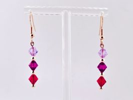 Ohrringe Ohrhänger Swarovski Kristalle in Rot Pink und Lila