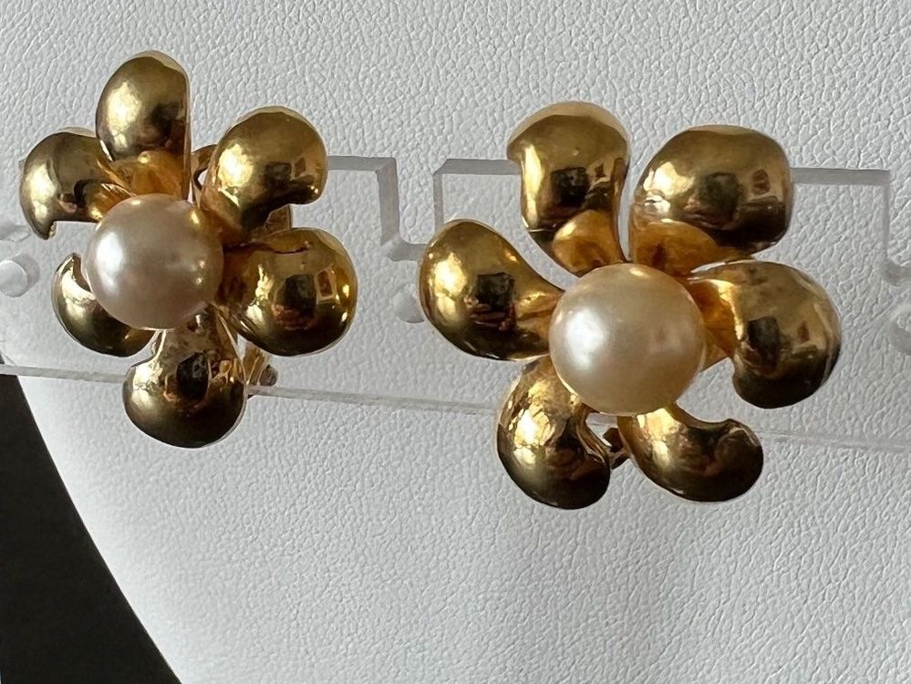 Boucles D'oreilles Puces Anciennes En Argent 925 Avec Perles - Vintage