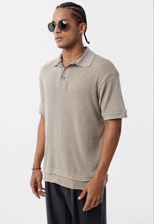 Oversized Polo Shirt - Beige, Gr. S 