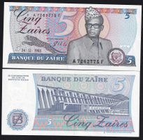 Zaire 5 Zaires UNC 1985
