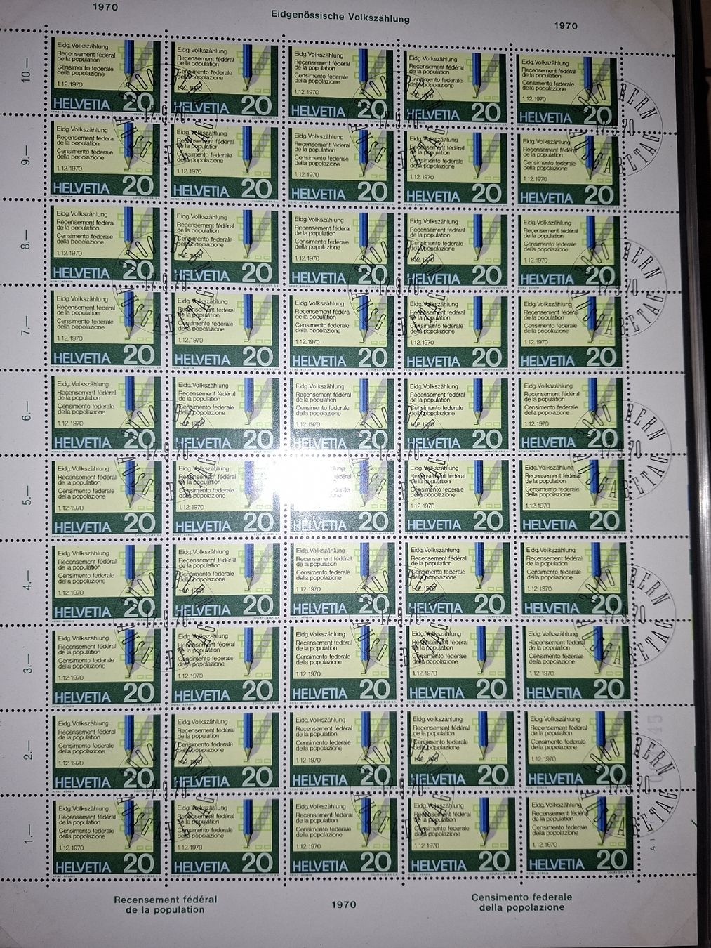 Alle Briefmarken: 50er Bögen 1970 ET  – Gebraucht aus Balgach von SIMEON27 1