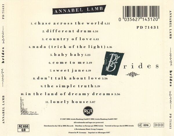 CD: CD Annabel Lamb - Brides (1987) – Usato da Möriken AG venduto da mineralia 1