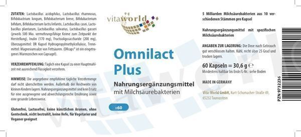 Nahrung, Vitamine & Mineralien: Vita World Omnilact Plus 60 Kapseln – Neu und originalverpackt aus Tiefenbach von nhp-bedarf 1