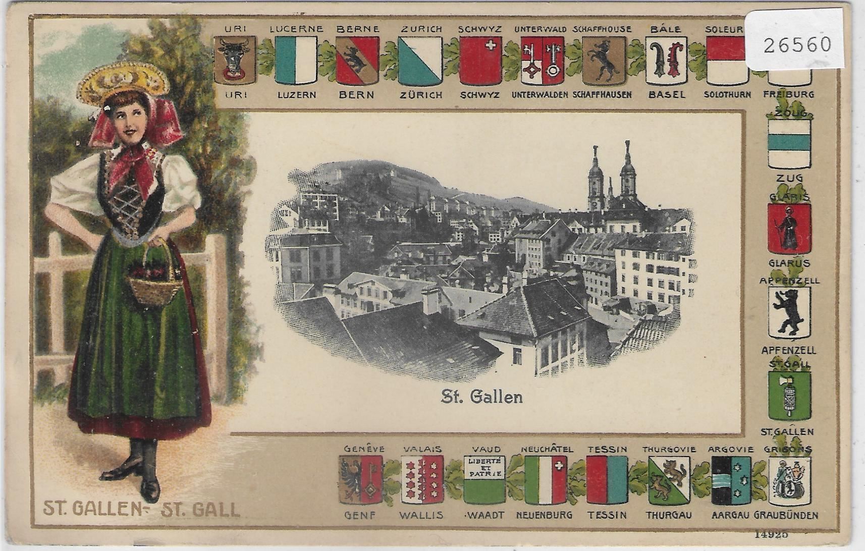 Cartoline postali: St. Gallen - Kantonswappen-Litho – Usato da Ettingen venduto da Kartenplanet