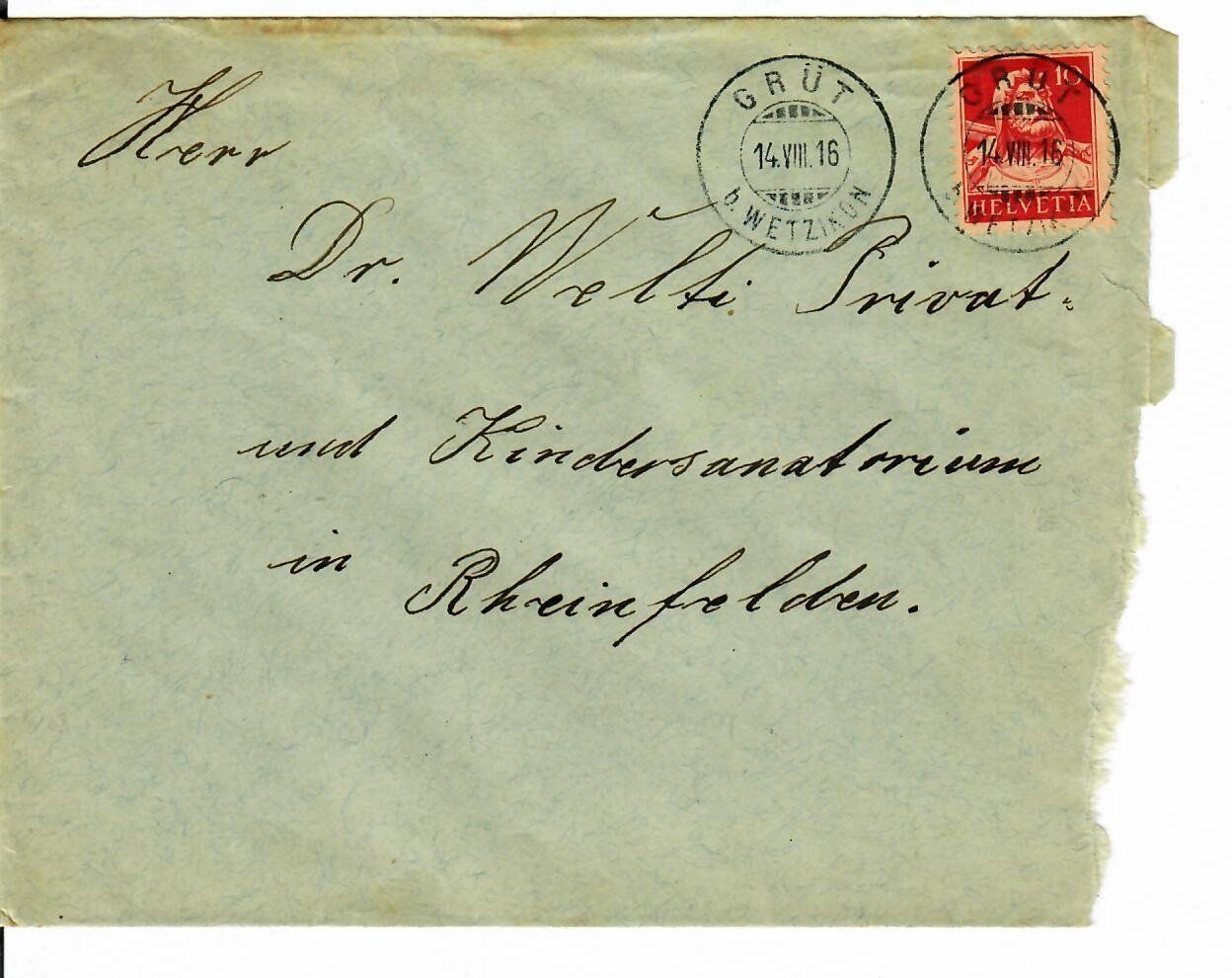 Alle Briefmarken: Brief, Grüt b. Wetzikon 1916 – Gebraucht aus Hochdorf von Ziegel-16