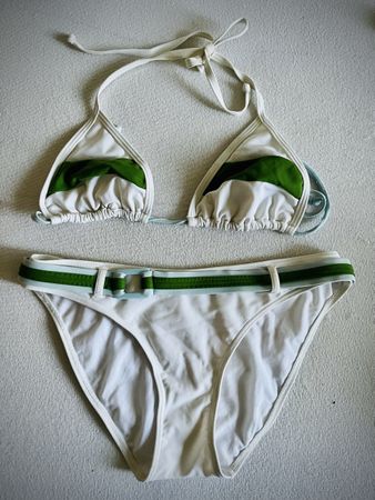 Alprausch Bikini-Set weiss-grün mit Gürtel – Grösse L