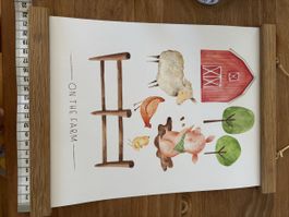 Bauernhof Poster Kinderzimmer Deko, neuwertig, Holzrahmen