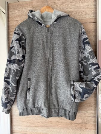 Warme Herren Fleece Jacke mit Kapuze, Grösse M/L , Grau