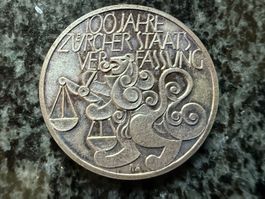 Silbermedaille 100 Jahre Zürcher Staatsverfassung 17.5g 1969